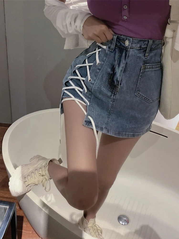 women High Waist Side Split lace up denim skirts lady Bodycon Mini Pencil Jean Skirt
women High Waist Side Split lace up denim skirts lady Bodycon Mini Pencil Jean Skirt