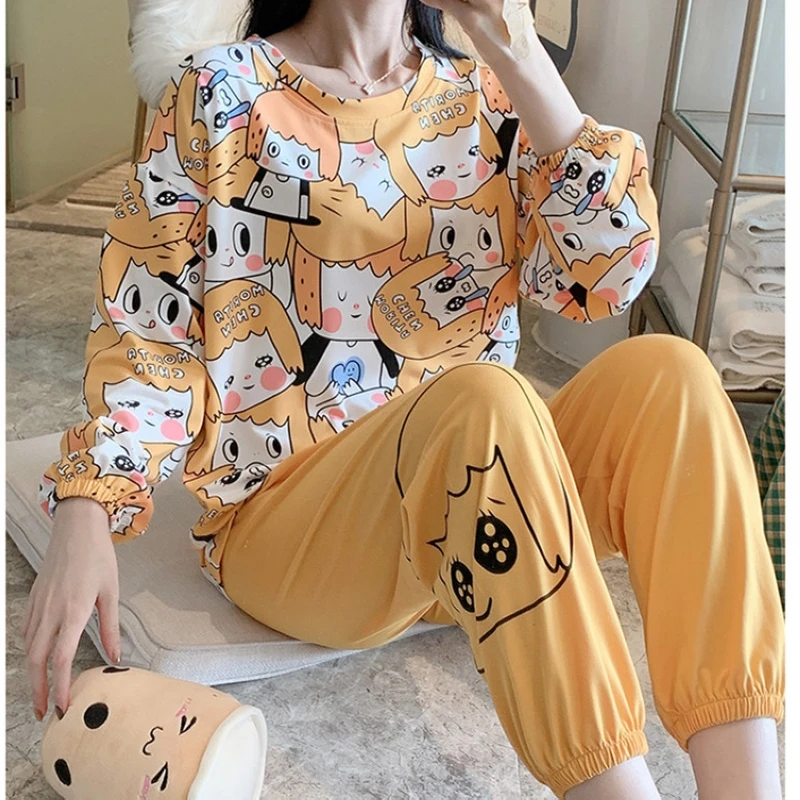 Can be worn in spring and autumn Korean pajamas women thin round neck pullover cute student comfortable home service two-piece s
Can be worn in spring and autumn Korean pajamas women thin round neck pullover cute student comfortable home service two-piece s