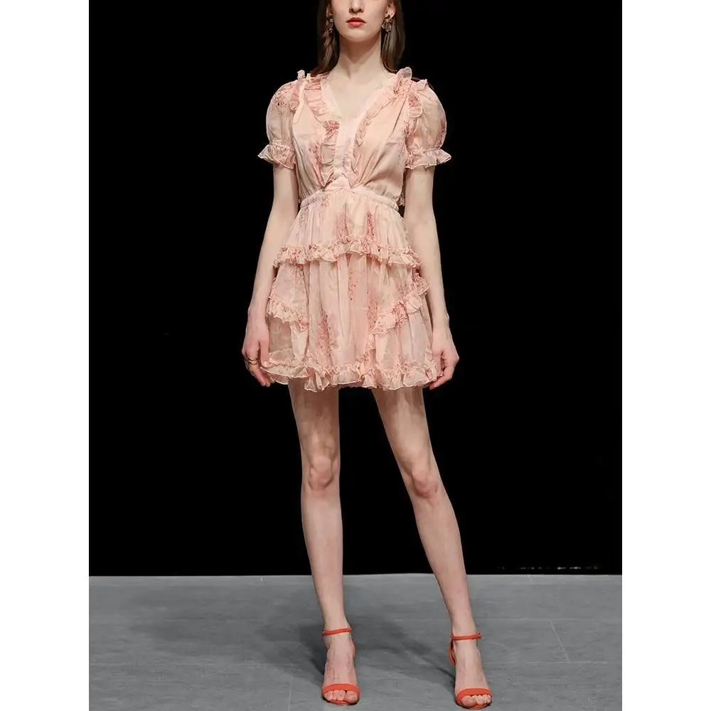 Sweet Dresses Women Summer 2021 New Elegant Sexy V-neck Slimming Printed Mini Dress Short Sleeve Chiffon Gentle Short Dress Gilr
Sweet Dresses Women Summer 2021 New Elegant Sexy V-neck Slimming Printed Mini Dress Short Sleeve Chiffon Gentle Short Dress Gilr