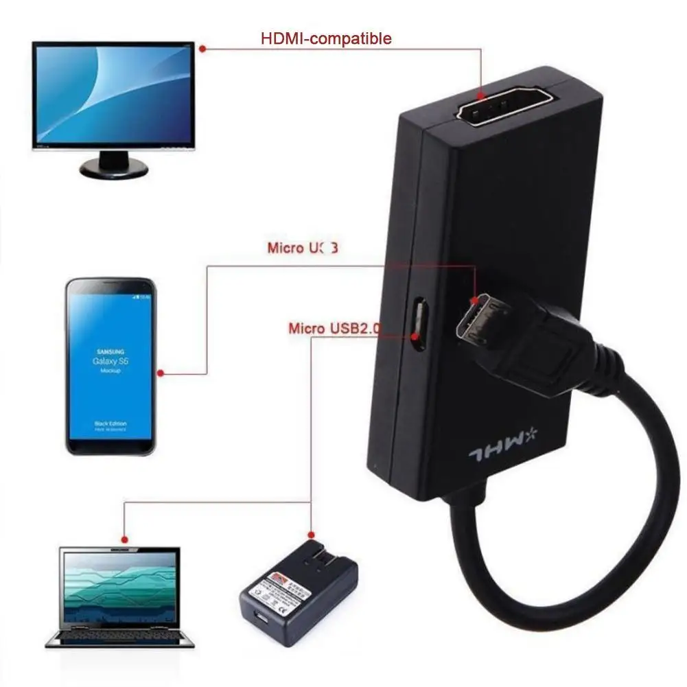Universal MHL Micro USB to HDMI-compatible Adapter Cable 1080P HD TV adapter Android Cell Phones Connection Converter
Universal MHL Micro USB to HDMI-compatible Adapter Cable 1080P HD TV adapter Android Cell Phones Connection Converter