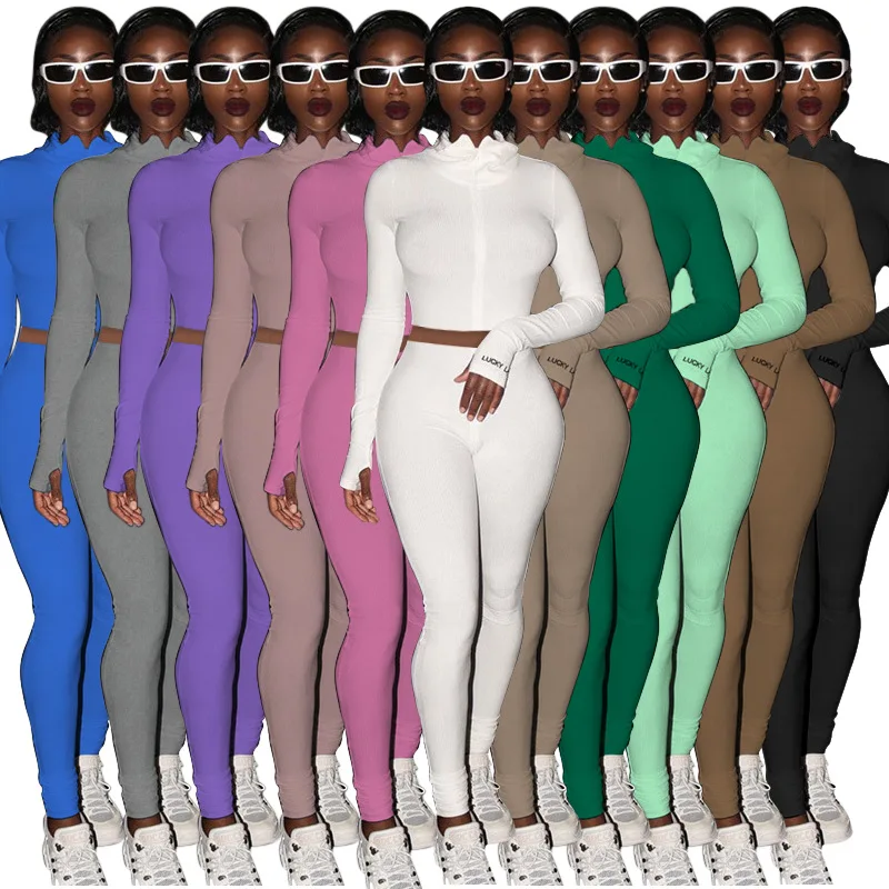 Women Two Piece Set Turtleneck Knit Rib Fitness Tracksuit Sexy Zipper Letter Embroidery Long Sleeve Crop Top + Jogging Leggings
Women Two Piece Set Turtleneck Knit Rib Fitness Tracksuit Sexy Zipper Letter Embroidery Long Sleeve Crop Top + Jogging Leggings