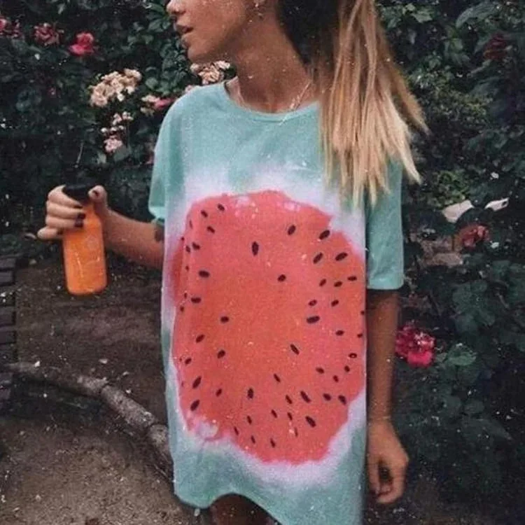 Women's T-shirt 2021 Vintage O-neck Short Sleeve Watermelon Print T-shirts Summer Mid-length Pullover Casual Female T-shirt
Women's T-shirt 2021 Vintage O-neck Short Sleeve Watermelon Print T-shirts Summer Mid-length Pullover Casual Female T-shirt