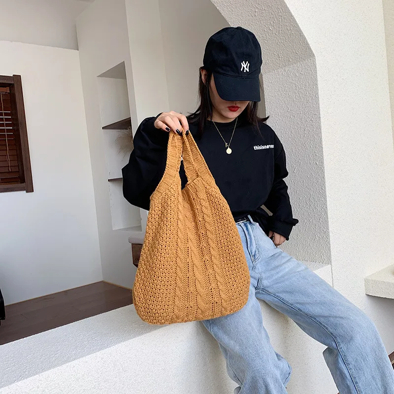 Chic Knitting Shopping Bag Leisure Large-capacity Portable Shoulder Bag Woven Vest Bag Wool Bag Women Totes Purses
Chic Knitting Shopping Bag Leisure Large-capacity Portable Shoulder Bag Woven Vest Bag Wool Bag Women Totes Purses