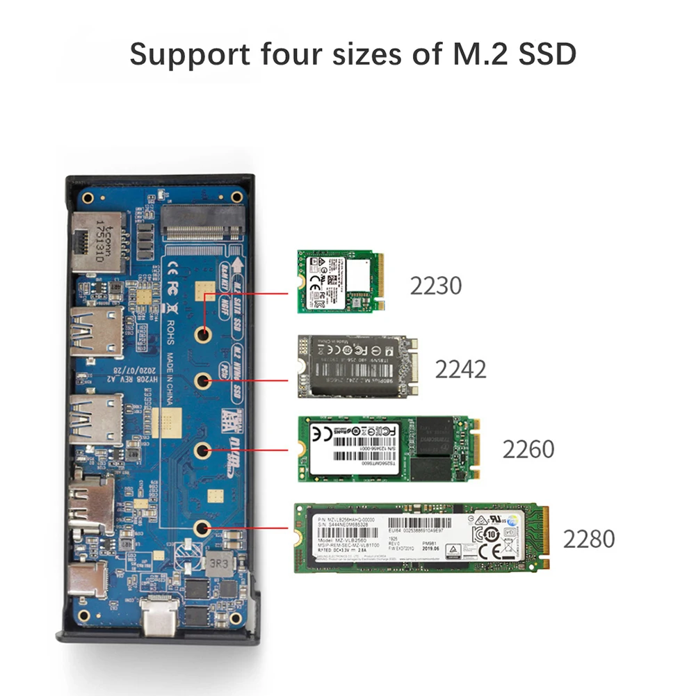 USB-концентратор 6 в 1 Тип C 3 на M.2 NVME NGFF HD 4K 30 Гц 1000 м RJ45 LAN 10 Гбит/с SSD | Компьютеры и