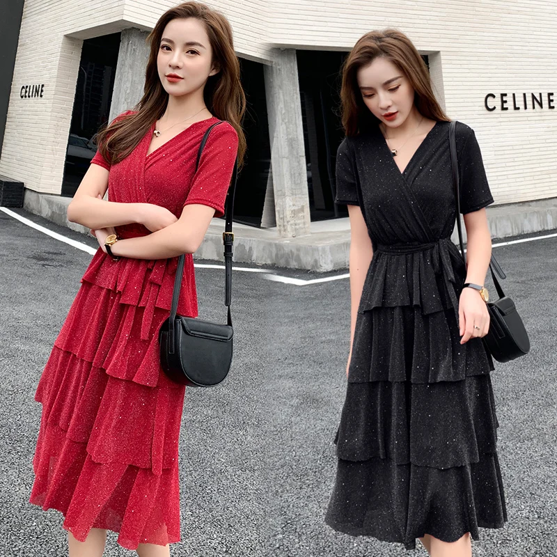 Large size M-4XL women's fat sister summer new short-sleeved high-quality sequins in the long dress net red slim dress
Large size M-4XL women's fat sister summer new short-sleeved high-quality sequins in the long dress net red slim dress