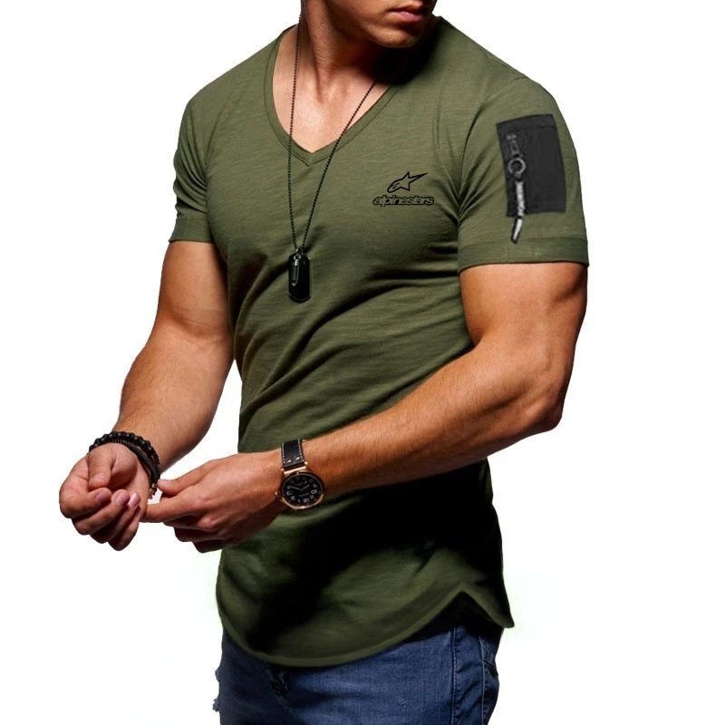 Summer Casual Alpinestars T-Shirt Men's Hip-Hop Short-Sleeved V-Neck Zipper Shoulder Streetwear T-Shirt Men's Fun Curved Hem Top 
Summer Casual Alpinestars T-Shirt Men's Hip-Hop Short-Sleeved V-Neck Zipper Shoulder Streetwear T-Shirt Men's Fun Curved Hem Top