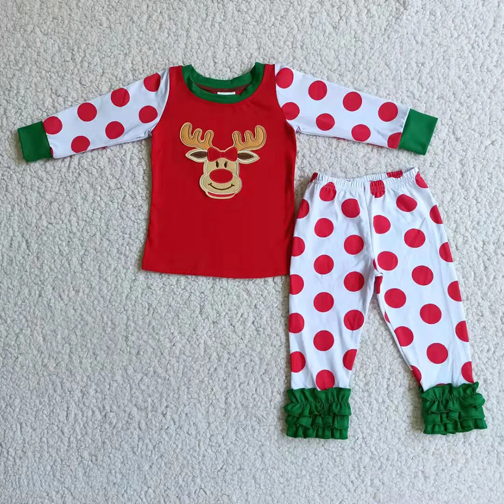 Toddler Girl Christmas Long Sleeve 100% Cotton Pajamas Set Kids Polka Dot Stitching Outfit With Embroidery Deer Pattern
Toddler Girl Christmas Long Sleeve 100% Cotton Pajamas Set Kids Polka Dot Stitching Outfit With Embroidery Deer Pattern