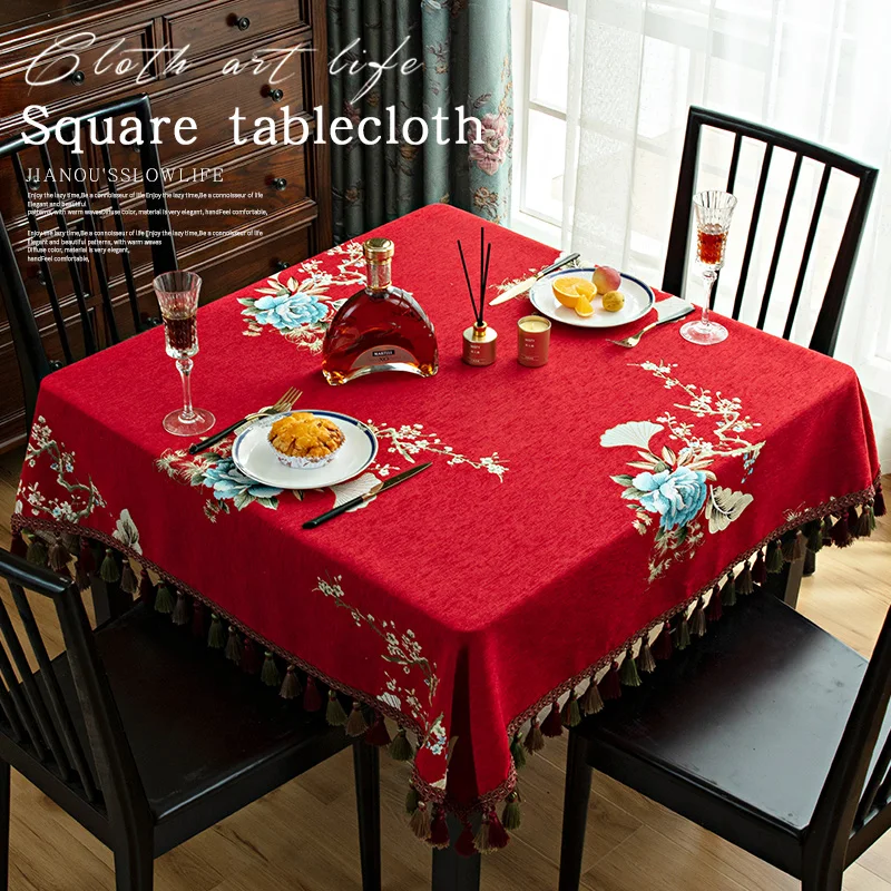Luxury Red Wedding Tassel Tablecloth Square Round Dining Coffee Table Covers Jacquard Floral for Party Events Home Decoration 
Luxury Red Wedding Tassel Tablecloth Square Round Dining Coffee Table Covers Jacquard Floral for Party Events Home Decoration