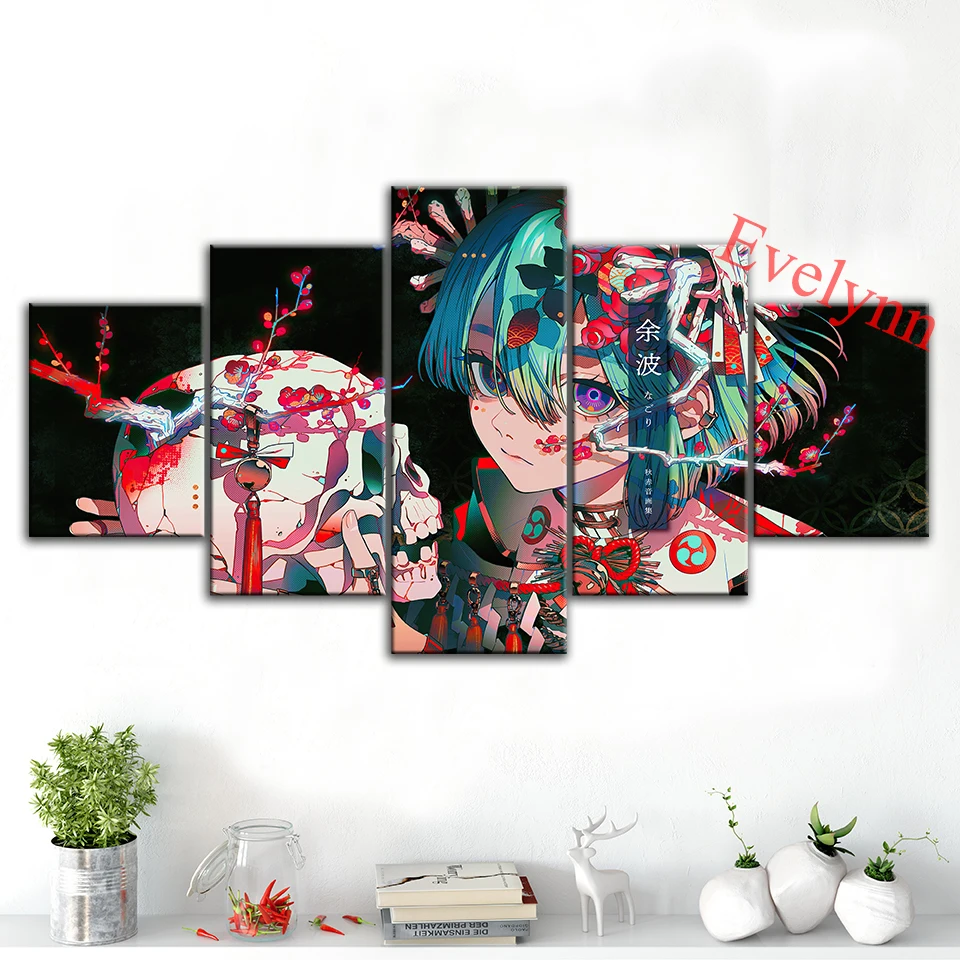 5 Piece Anime Poster Girl With Skull Flowers Modern Canvas Wall Art Print Modular Pictures Living Room Home Decor Painting Frame
5 Piece Anime Poster Girl With Skull Flowers Modern Canvas Wall Art Print Modular Pictures Living Room Home Decor Painting Frame