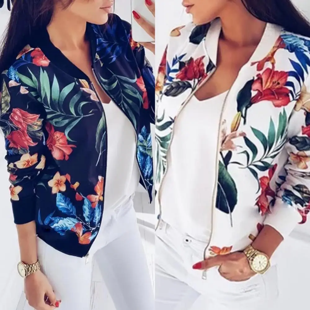 Women Floral Jackets Spring Summer Long Sleeve Zipper Print Bomber Jacket Casual Pocket Slim Female Fashion Outwears Plus Size
Women Floral Jackets Spring Summer Long Sleeve Zipper Print Bomber Jacket Casual Pocket Slim Female Fashion Outwears Plus Size