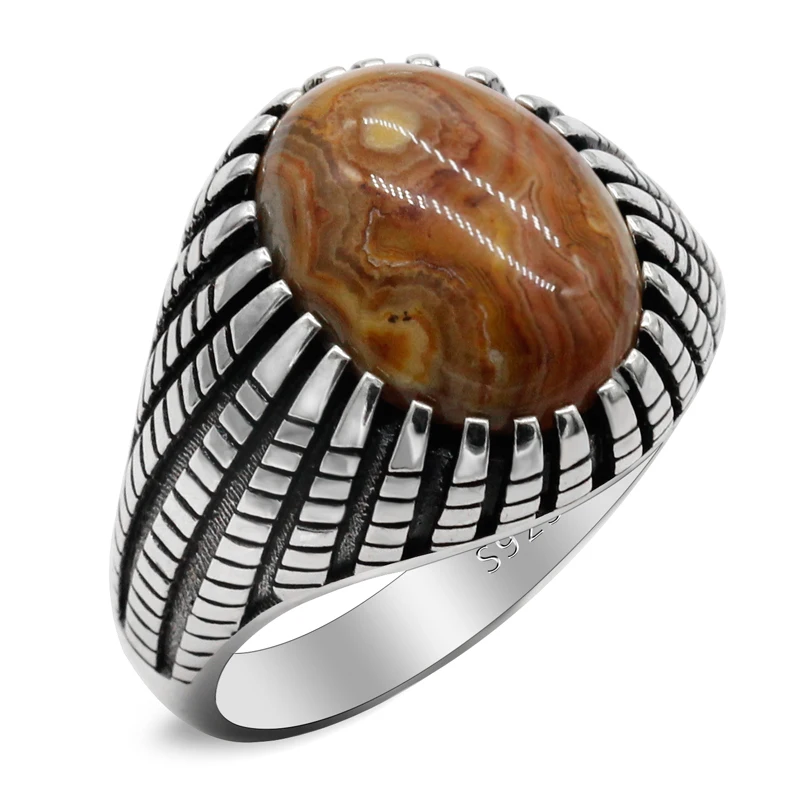 925 Sterling Silver Simple Personality Natural Crazy Agate Stone Men's and Women's Rings Retro Trend Turkish Men's Wedding Rings
925 Sterling Silver Simple Personality Natural Crazy Agate Stone Men's and Women's Rings Retro Trend Turkish Men's Wedding Rings