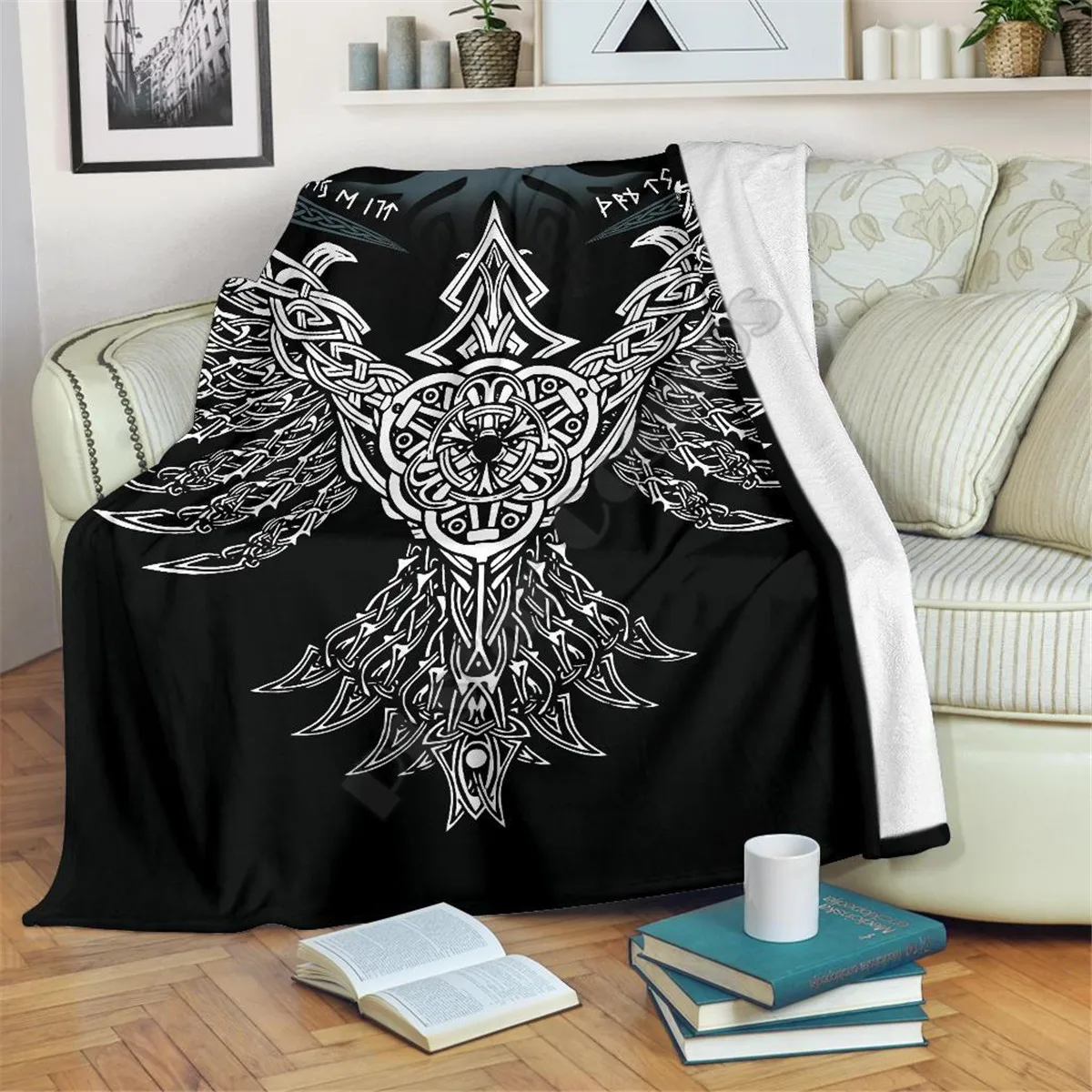 

Viking Tattoo Valknut Mjolnir 3D printed Sherpa Blanket on Bed Home Textiles Dreamlike HOME ACCESSORIES Drop shipping 01