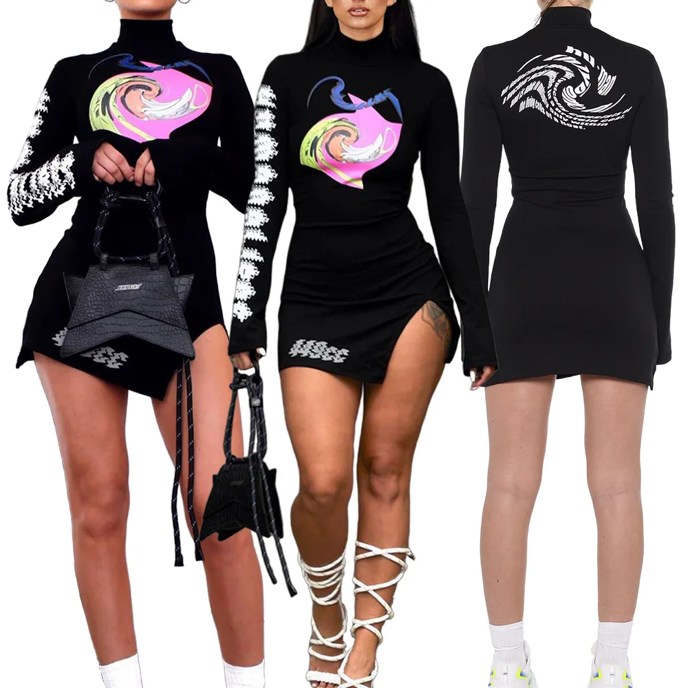 Pattern Print Side Split Harajuku Mini Dress Women High Neck Full Sleeve Club Party Dress Streetwear Black Bandage Pencil Dress
Pattern Print Side Split Harajuku Mini Dress Women High Neck Full Sleeve Club Party Dress Streetwear Black Bandage Pencil Dress