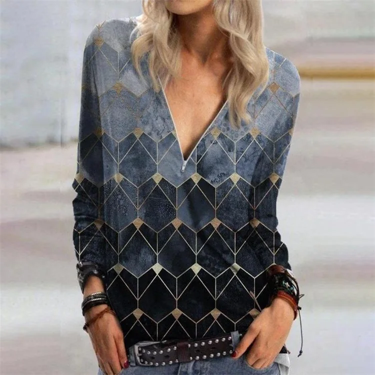 Женская Повседневная рубашка модная Свободная блузка в полоску с геометрическим
