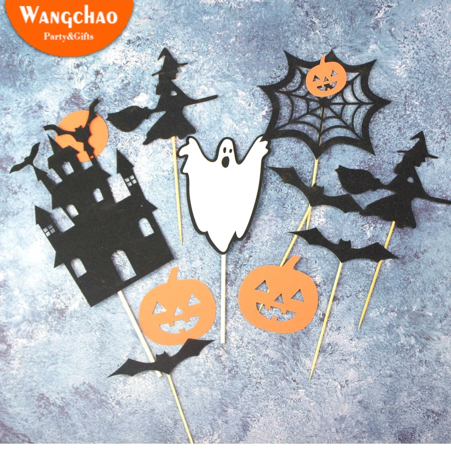 

Happy Halloween Cake Topper Castle Pumpkin Ghost Bat Witch Black Cat Horror Cupcake Toppers Halloween Party Baking Decoration