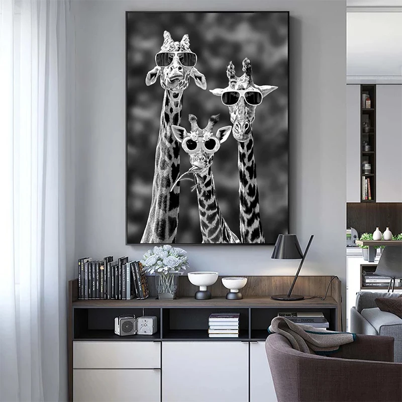 Funny Animal Canvas Painting Colorful Giraffe with Glasses Posters and Prints Wall Art Print Mural Home Decor Children's Gifts | Дом и сад
