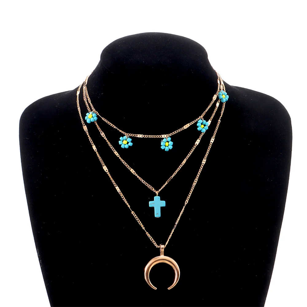 YOUVI New Bohemian Multilayer Little Daisy Pendant Necklaces For Women Punk Choker Necklaces 2021 Trend Collier Femme Jewelry