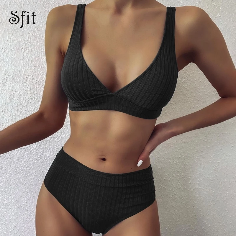 Sexy Ribbed Bikini Set 2021 mujer High Waist Swimsuit Somen V neck Swimwear female Solid Sport Bathing Suit Stripe biquinis
Sexy Ribbed Bikini Set 2021 mujer High Waist Swimsuit Somen V neck Swimwear female Solid Sport Bathing Suit Stripe biquinis