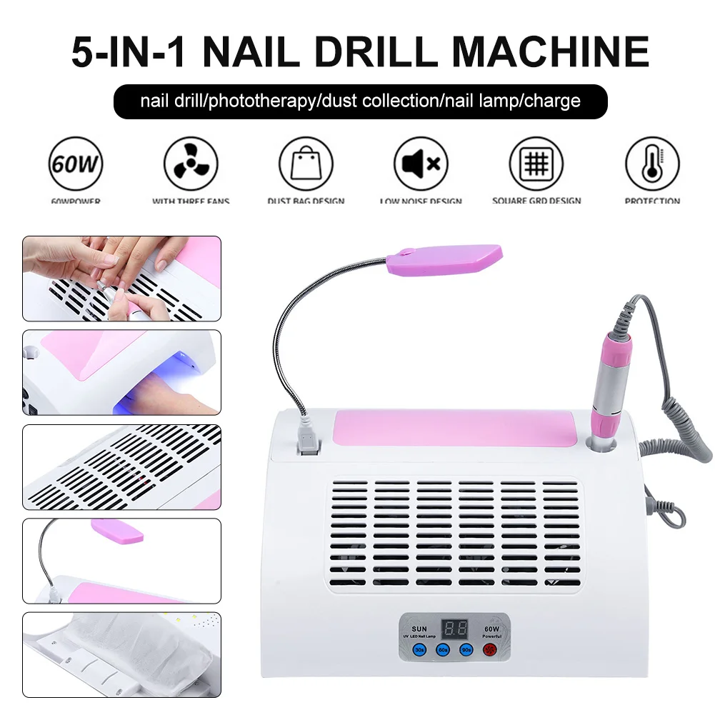 5-in-1 30000rpm Nail Drill Machine With Dust Collector Eu/us Plug Led Lamp Rechargeable Electric Nail Machine Acrylic Nail Gel
5-in-1 30000rpm Nail Drill Machine With Dust Collector Eu/us Plug Led Lamp Rechargeable Electric Nail Machine Acrylic Nail Gel