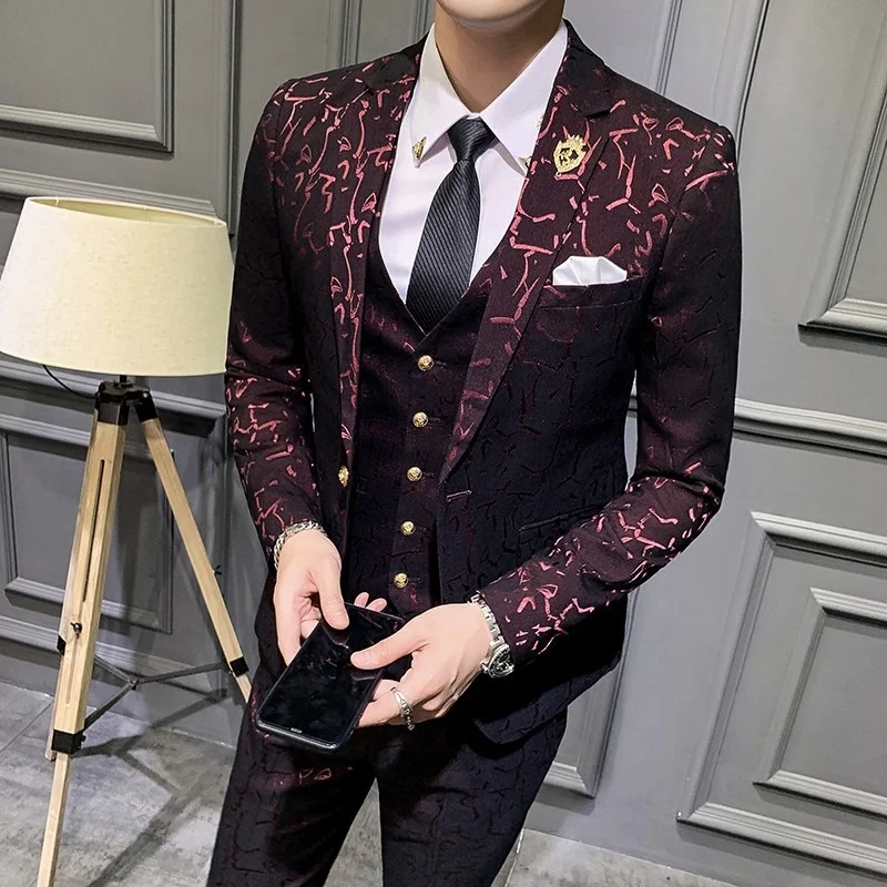 Suit men's Suit Wedding jacquard dinner bridegroom dress slim fitting host fashion suit three piece men's fashion
Suit men's Suit Wedding jacquard dinner bridegroom dress slim fitting host fashion suit three piece men's fashion