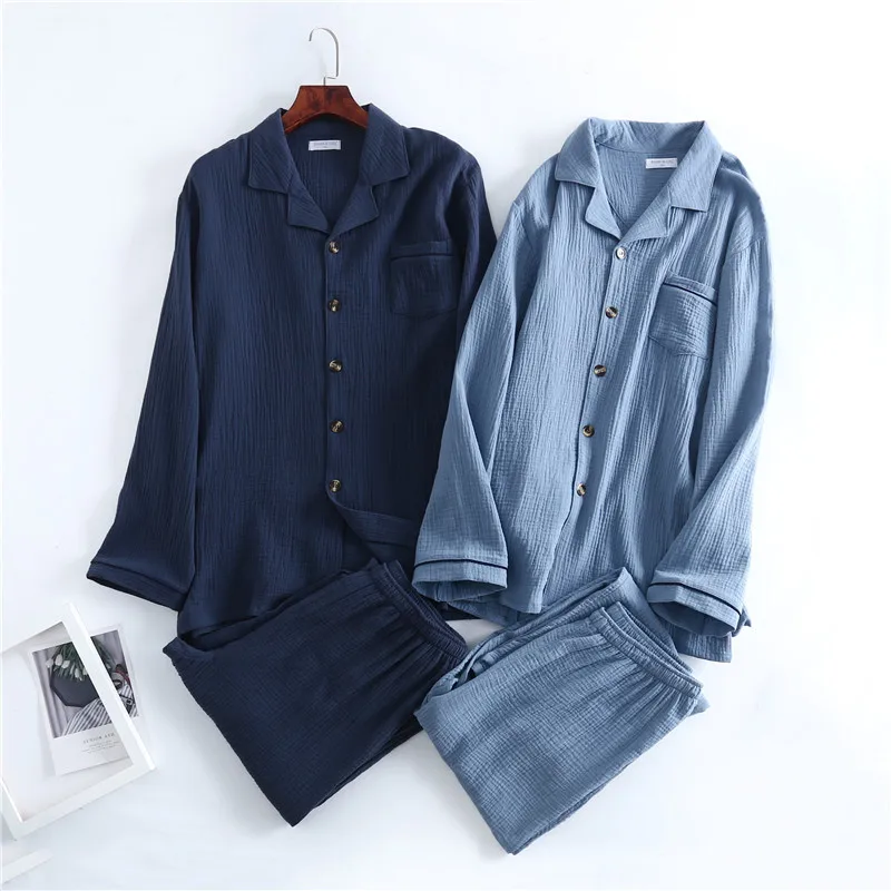 Spring and Autumn New Men's Pajamas Long-sleeved Trousers 100% Cotton Crepe Buttoned Plus Size Home Suit Set Sleepwear Mens
Spring and Autumn New Men's Pajamas Long-sleeved Trousers 100% Cotton Crepe Buttoned Plus Size Home Suit Set Sleepwear Mens