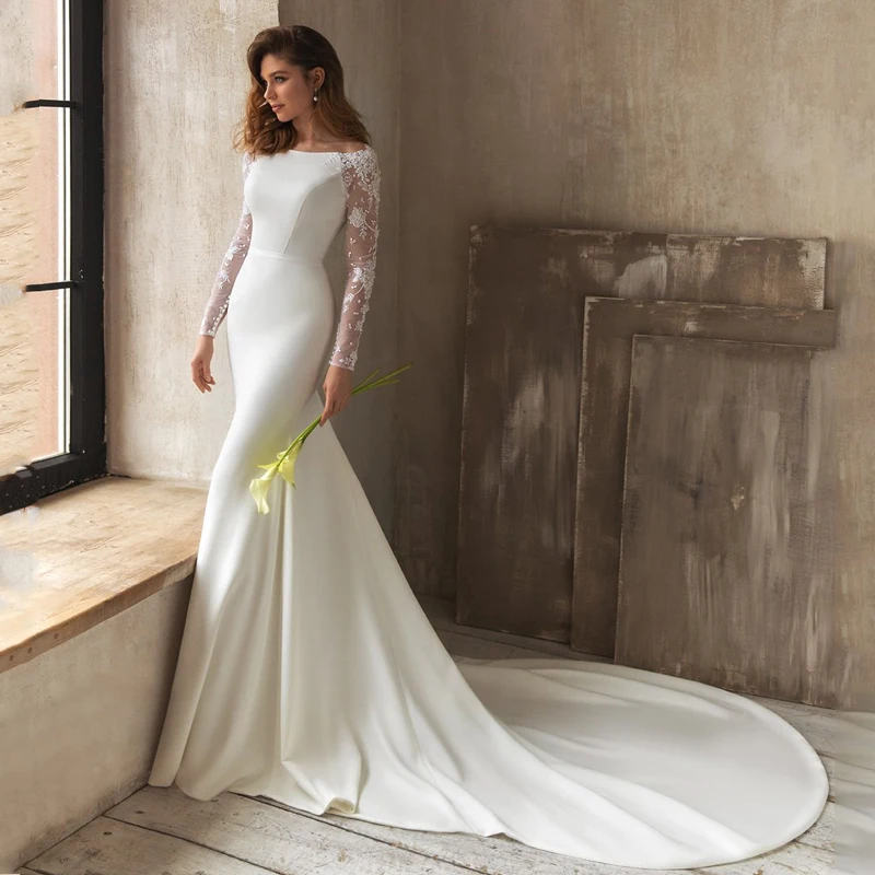 Eightree Elegant Mermaid Ivory Wedding Dress Satin Lace Long Sleeve Backless Formal Bridal Gown Long Evening Dresses Custom Size
Eightree Elegant Mermaid Ivory Wedding Dress Satin Lace Long Sleeve Backless Formal Bridal Gown Long Evening Dresses Custom Size