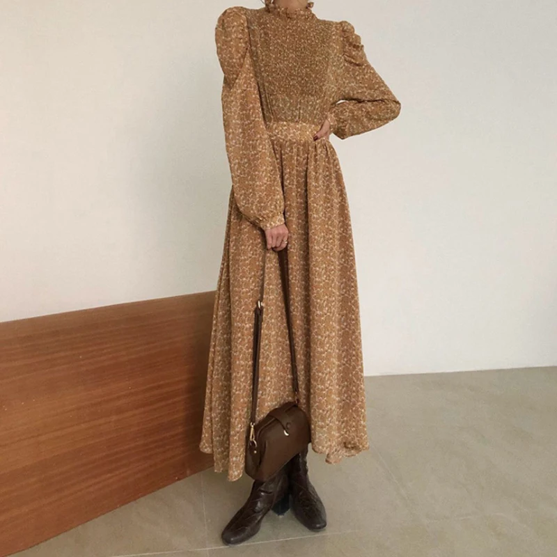 Vintage Stand Collar Ruched Sleeve A-line Dress Women Floral Print Elastic Waist Female Dress Spring Vestidos femme
Vintage Stand Collar Ruched Sleeve A-line Dress Women Floral Print Elastic Waist Female Dress Spring Vestidos femme