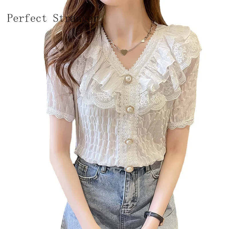 2021 LeisureWomens Tops and Blouses Short Sleeve Shirts Women V Collar Chiffon Women's Blouse Vintage Top Female
2021 LeisureWomens Tops and Blouses Short Sleeve Shirts Women V Collar Chiffon Women's Blouse Vintage Top Female