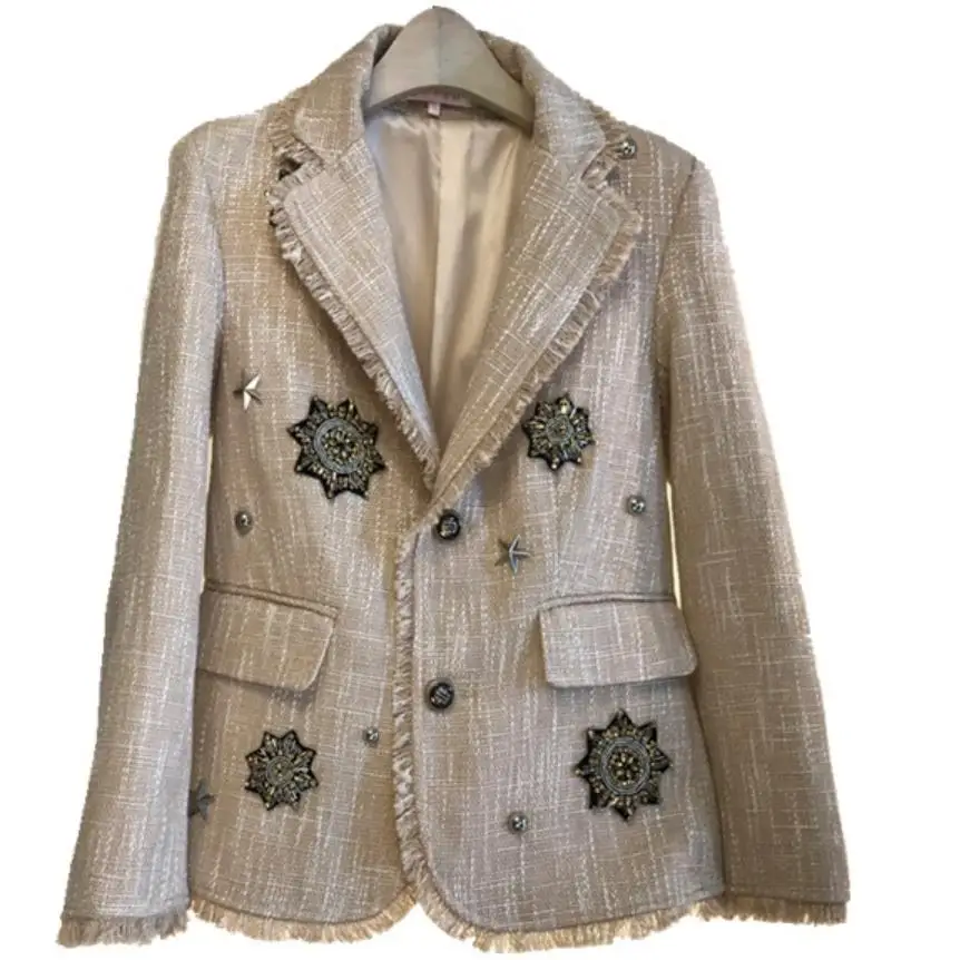 Autumn winter women jacket Slim Tweed coat Sweet Diamonds Bead casual Plaid Jacket slim Tassel outwear
Autumn winter women jacket Slim Tweed coat Sweet Diamonds Bead casual Plaid Jacket slim Tassel outwear