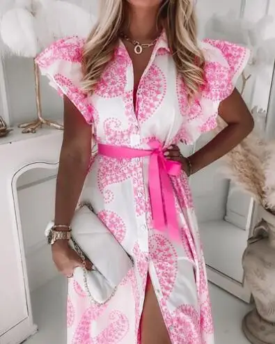 2022 European and American women's summer fashion Vestidos ruffled short-sleeved V-neck button printing Dresses
2022 European and American women's summer fashion Vestidos ruffled short-sleeved V-neck button printing Dresses