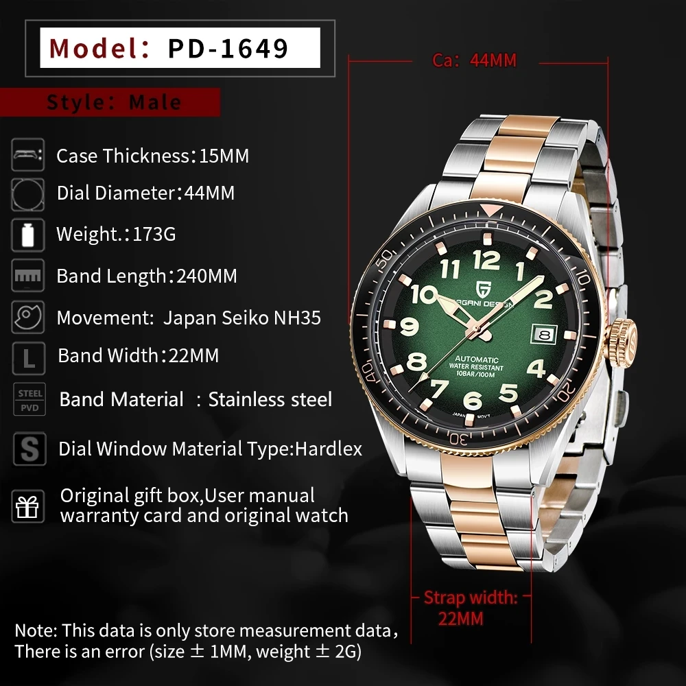 PAGANI DESIGN Men's Automatic Watch Luxury Mechanical Watch Top Brand Stainless Steel 100M Waterproof Watch relogio masculino
PAGANI DESIGN Men's Automatic Watch Luxury Mechanical Watch Top Brand Stainless Steel 100M Waterproof Watch relogio masculino