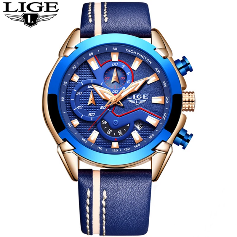 Relogio Masculino LIGE новые мужские часы Топ Роскошные Кварцевые синие повседневные