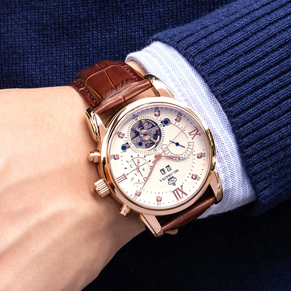 Новые механические часы Tourbillon ORKINA с автоматическим самозаводом коричневые
