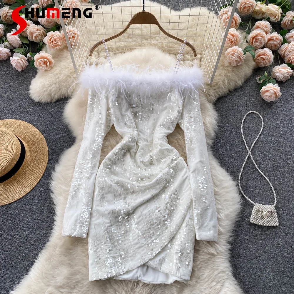 Socialite Style Sexy Dress Goddess Off-Shoulder Long Sleeve Glitter Mid-length Dress Women's Elegant Slimming Party Dress
Socialite Style Sexy Dress Goddess Off-Shoulder Long Sleeve Glitter Mid-length Dress Women's Elegant Slimming Party Dress
