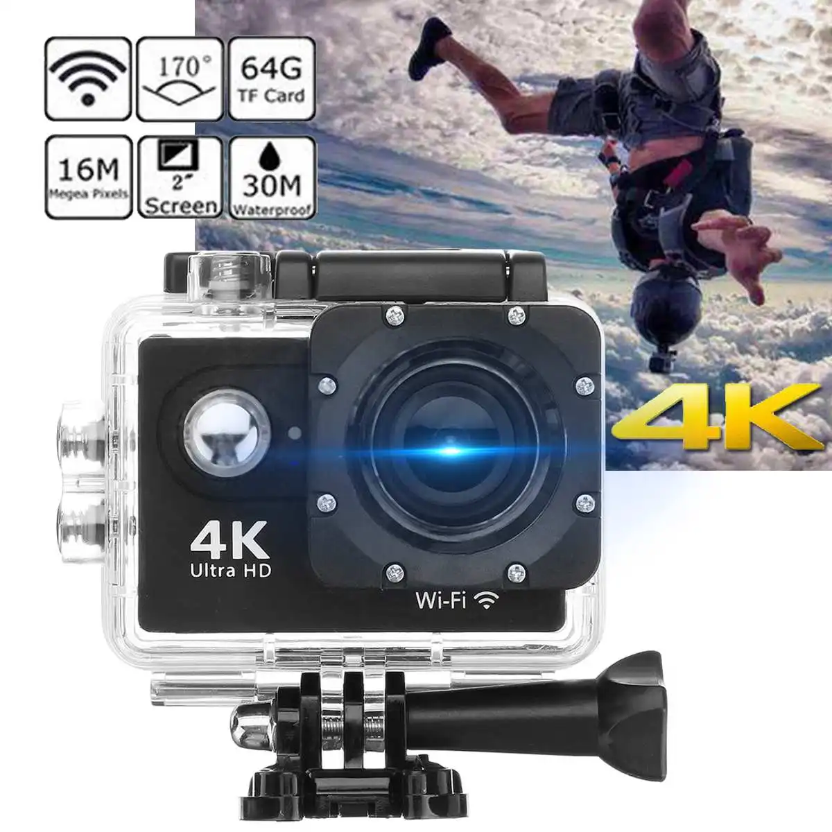 Action Camera Ultra HD 4K 30fps WiFi 2.0 inch 140D Underwater Waterproof Helmet Video Recording Camera Sport Cam
Action Camera Ultra HD 4K 30fps WiFi 2.0 inch 140D Underwater Waterproof Helmet Video Recording Camera Sport Cam