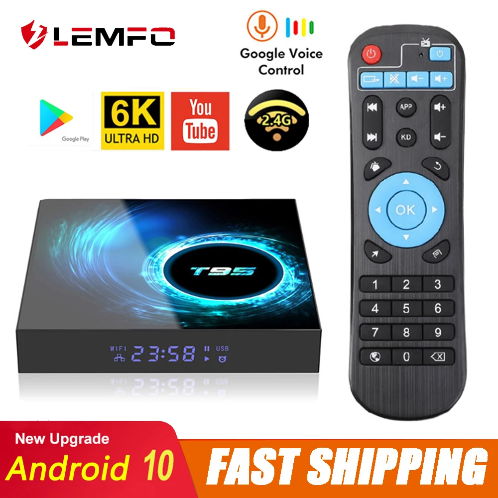 Приставка Смарт ТВ LEMFO T95 H616 Android 10 Wi Fi поддержка 6K 3D YouTube Google Play голосовой помощник 4