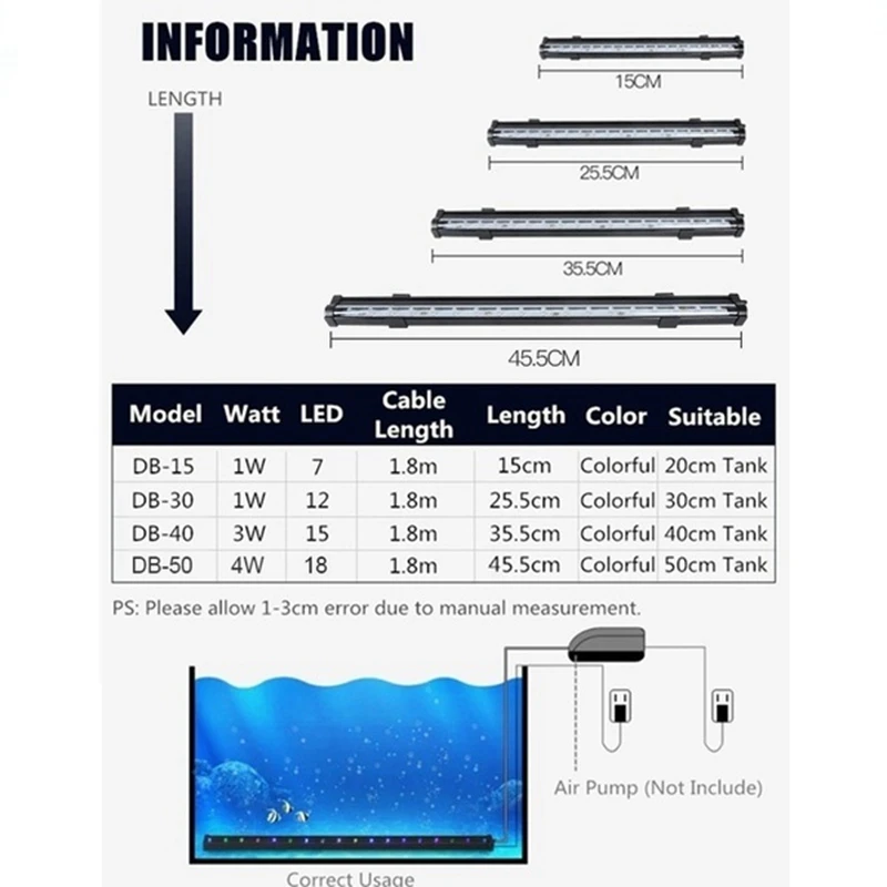 2 Set Waterproof LED Fish Tank Light Submersible Lamp Fit for Aquarium Decor US Plug 45.5Cm & 26.4X9X0.9Cm
2 Set Waterproof LED Fish Tank Light Submersible Lamp Fit for Aquarium Decor US Plug 45.5Cm & 26.4X9X0.9Cm