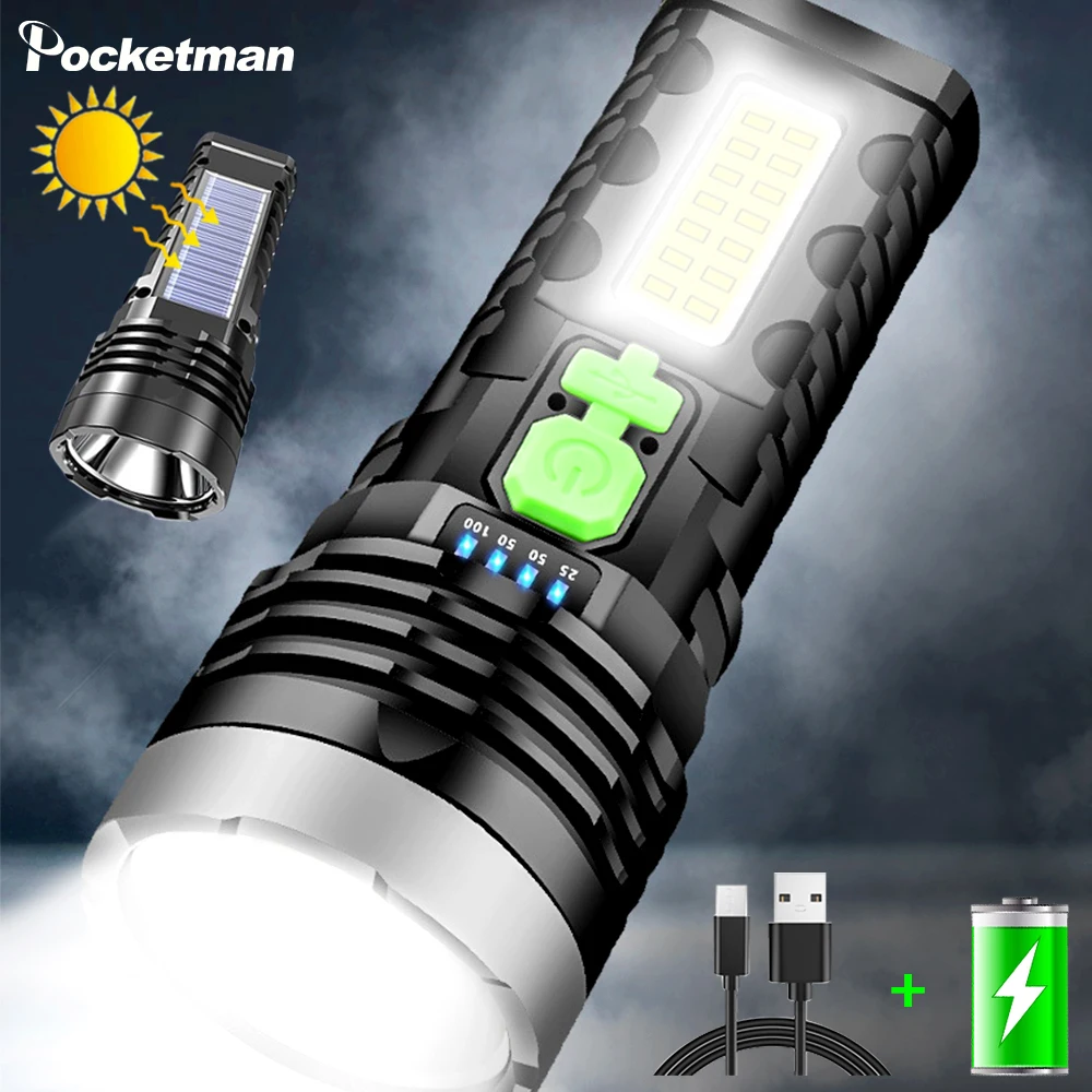 USB/Solar Charging Flashlight Built-in Battery Torch with COB Side Light LED Flashlight Waterproof Hand Light Camping Lamp
USB/Solar Charging Flashlight Built-in Battery Torch with COB Side Light LED Flashlight Waterproof Hand Light Camping Lamp