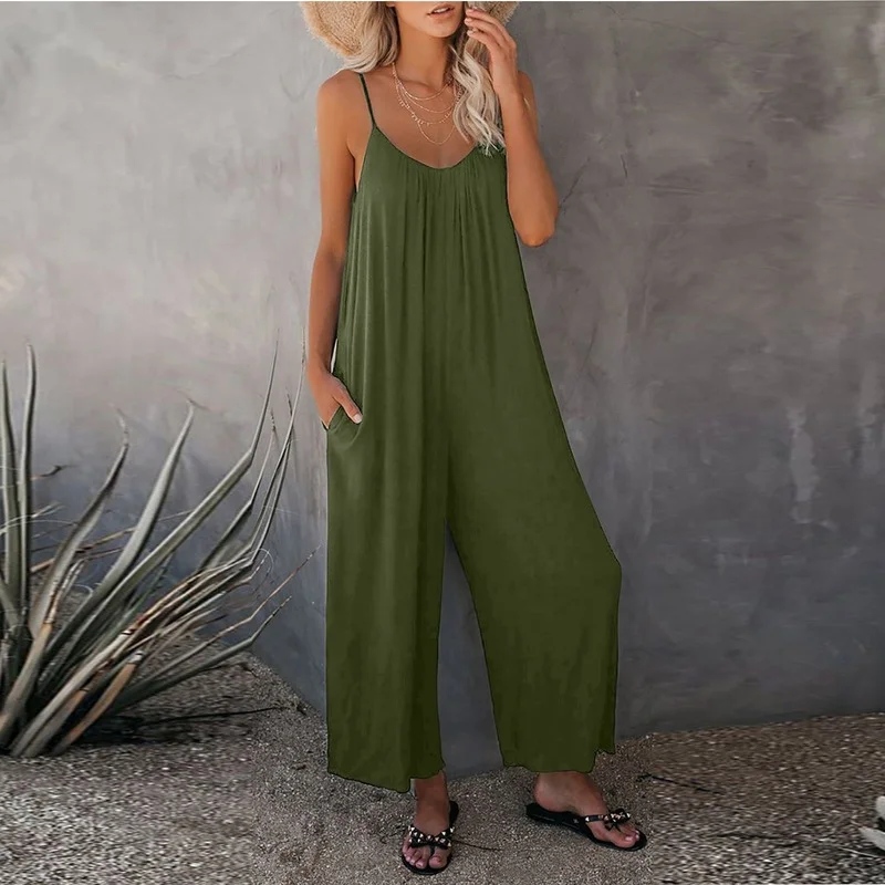 European and American Fashion Women's Suspender Jumpsuit 2021 Summer Solid Color Pocket Nine-point Pants Casual Brown Jumpsuit
European and American Fashion Women's Suspender Jumpsuit 2021 Summer Solid Color Pocket Nine-point Pants Casual Brown Jumpsuit