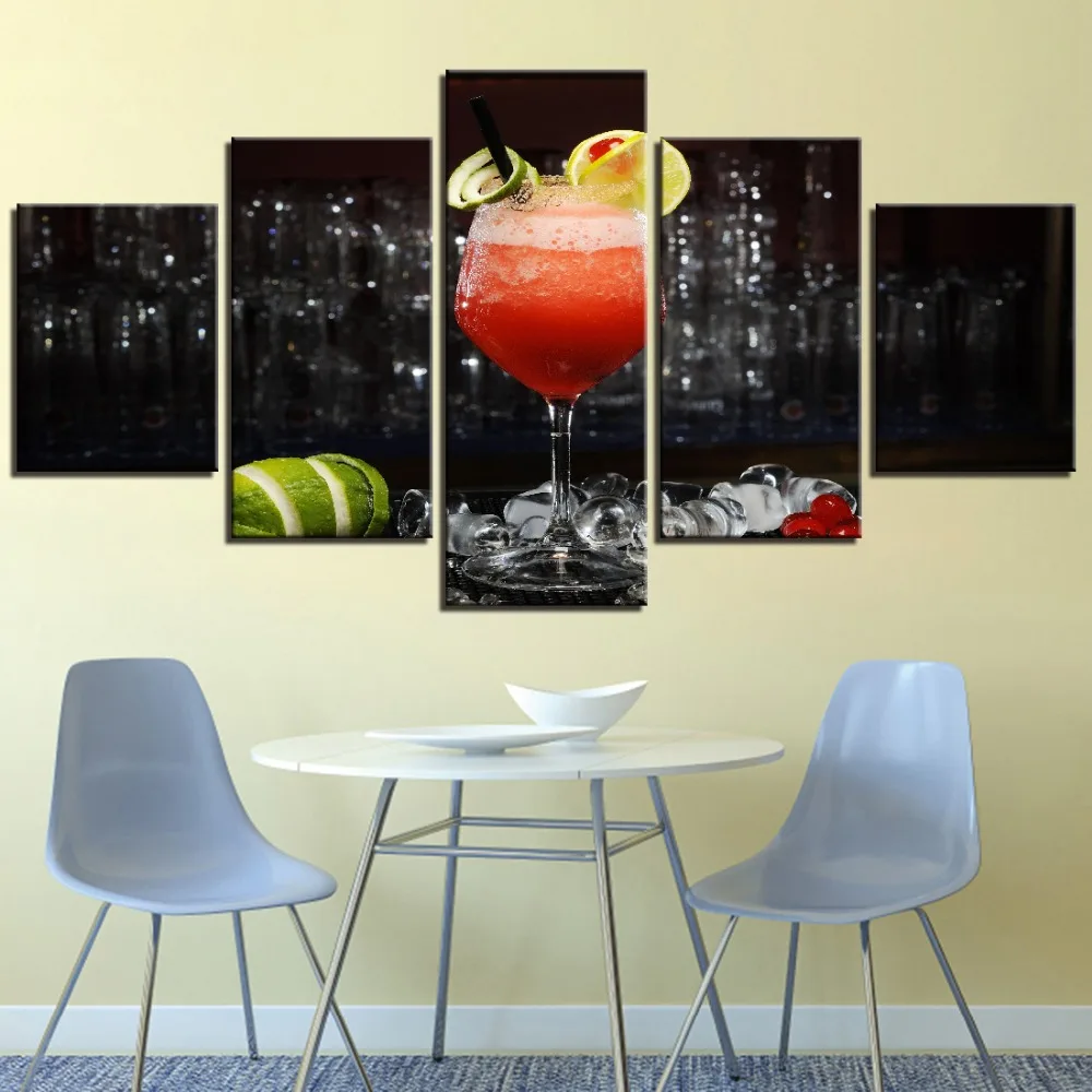 Холст Современная абстрактная картина 5 шт. лимонный бокалы для вина украшения