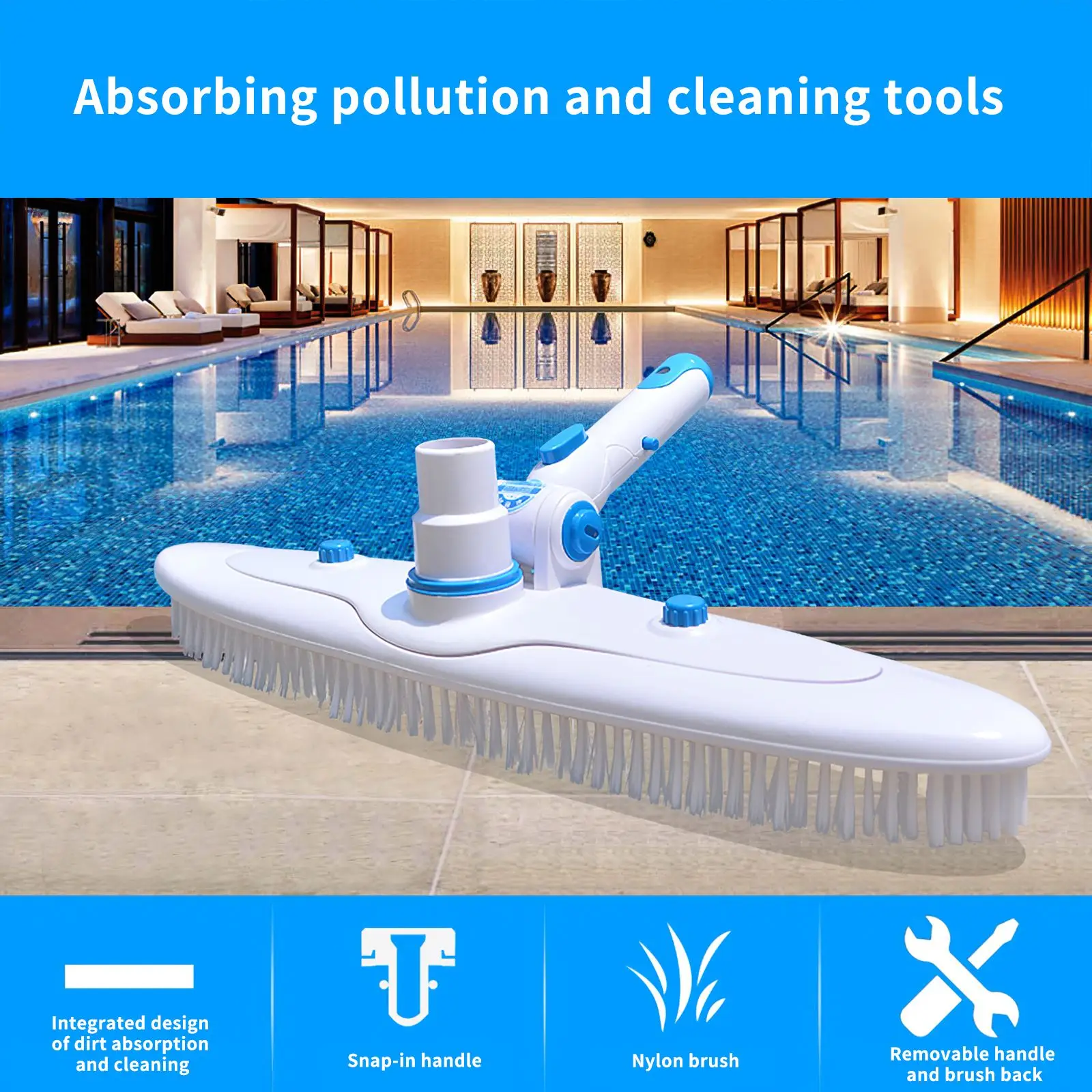 Swimming Pool Cleaning Brush Detachable Adjustable Suction And Cleaning Nylon Floor Wall Brush For Hydrotherapy Bathing Pool
Swimming Pool Cleaning Brush Detachable Adjustable Suction And Cleaning Nylon Floor Wall Brush For Hydrotherapy Bathing Pool