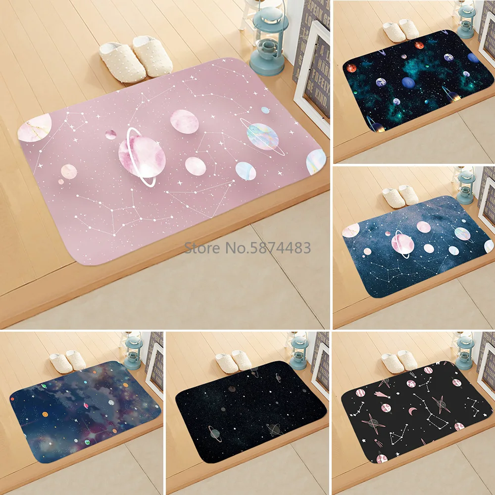 

Floor Mat Door Mat Non-slip Mat Starry Sky Universe Big Dipper Moon Coral Velvet Foot Mat Custom