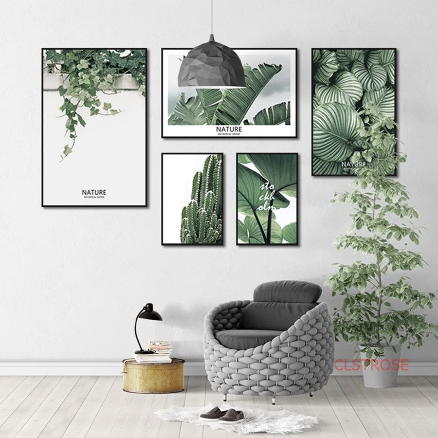 Свежие Зеленые растения Постер в скандинавском стиле комбинированные картины на