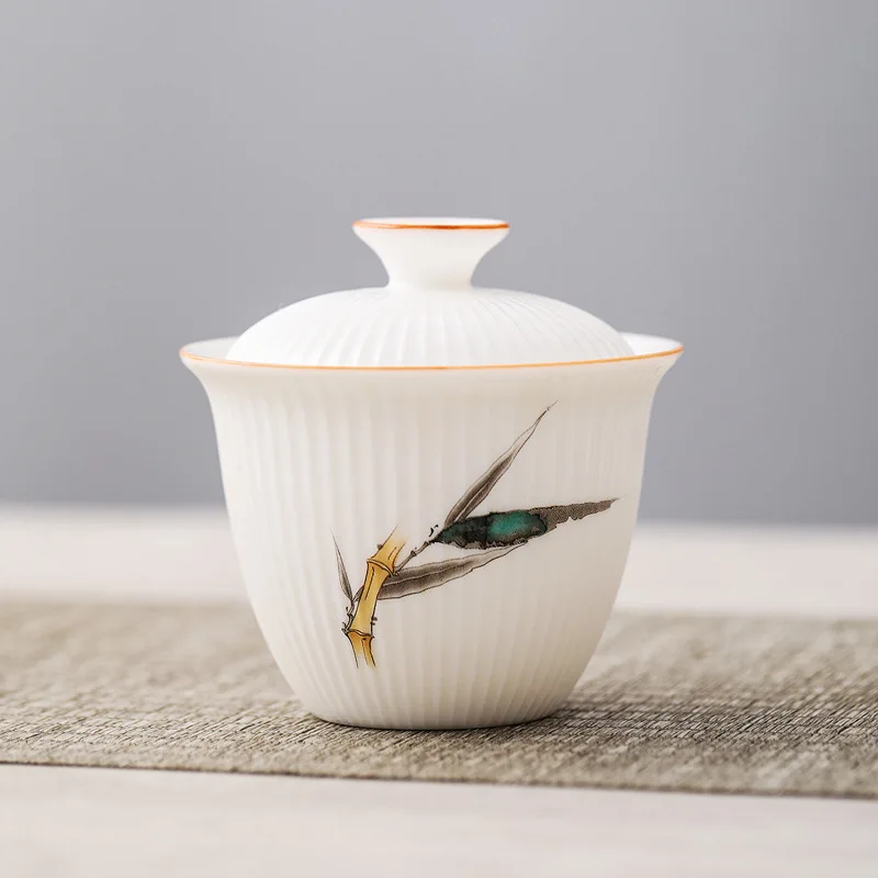 HMLOVE White Porcelain Gaiwan Anti-scalding Cover Bowl Stripe Lid Kung Fu Tea Sets Handmade Tureen Travel Teaware Gift 130ML
HMLOVE White Porcelain Gaiwan Anti-scalding Cover Bowl Stripe Lid Kung Fu Tea Sets Handmade Tureen Travel Teaware Gift 130ML