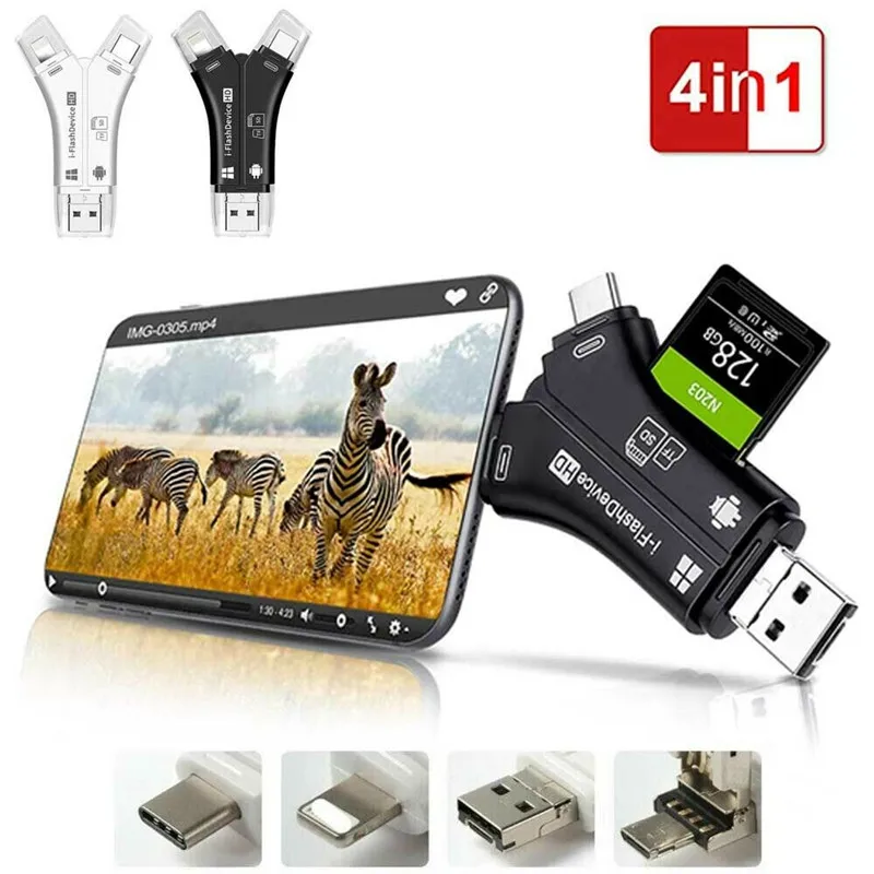 4 в 1 USB i-Flash Drive Micro SD/TF устройство для чтения карт памяти Адаптер для iPhone 12 IOS 14 Android
4 в 1 USB i-Flash Drive Micro SD/TF устройство для чтения карт памяти Адаптер для iPhone 12 IOS 14 Android