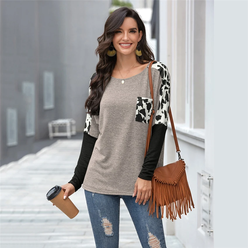 Tide Autumn Pocket T-shirt Raglan Sleeve Tops Tee Women Leopard Patchwork Tee Shirts Long Sleeve Casual Tops Female O-neck Tee
Tide Autumn Pocket T-shirt Raglan Sleeve Tops Tee Women Leopard Patchwork Tee Shirts Long Sleeve Casual Tops Female O-neck Tee