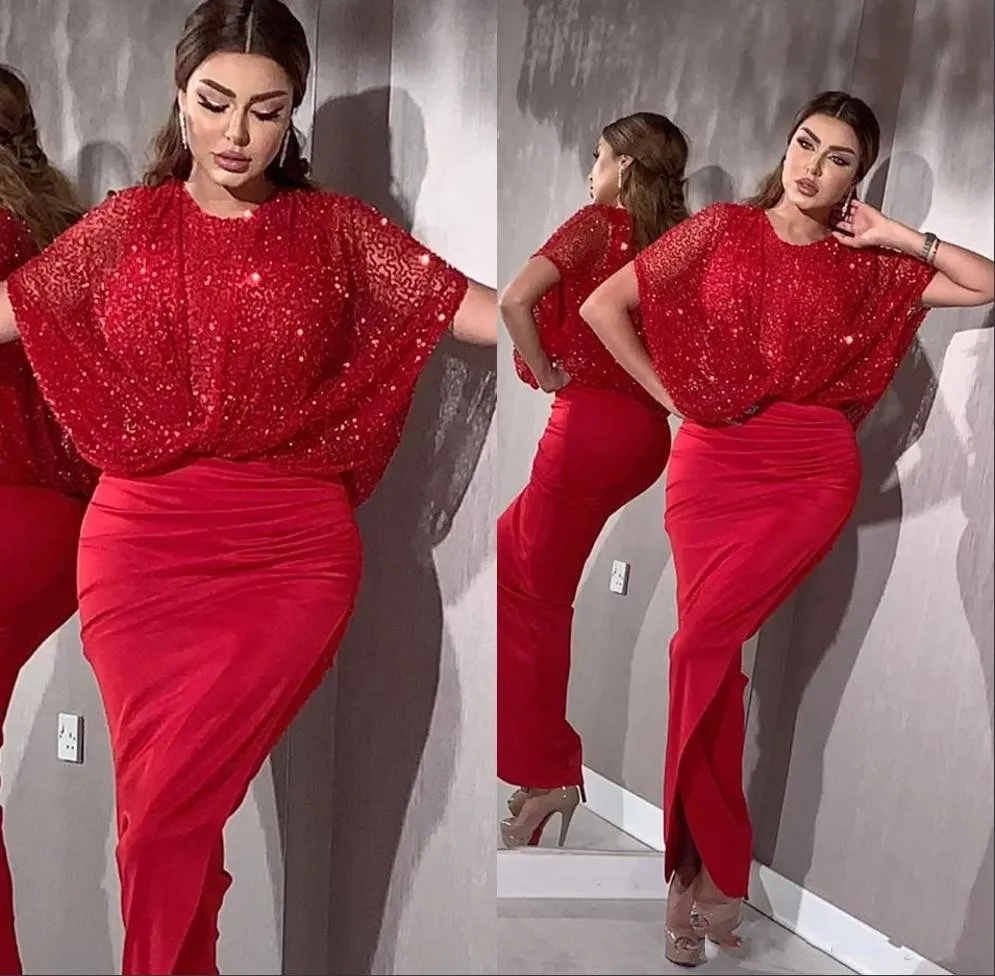 Middle East Red Mermaid Evening Dresses Sequined High Side Split Evening Gowns Formal Dress Evening Wear robe de soiree 
Middle East Red Mermaid Evening Dresses Sequined High Side Split Evening Gowns Formal Dress Evening Wear robe de soiree