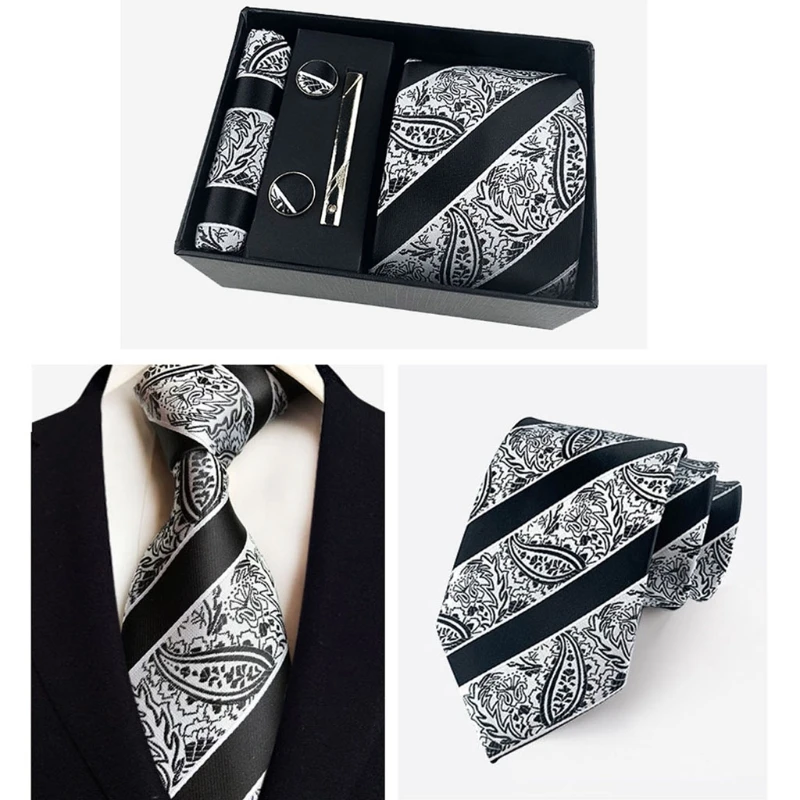 Men Ties Paisley Woven Silk Necktie Set with Pocket Round Cufflinks Formal Tie Clips Men Elegant Jewelry Kit
Men Ties Paisley Woven Silk Necktie Set with Pocket Round Cufflinks Formal Tie Clips Men Elegant Jewelry Kit
