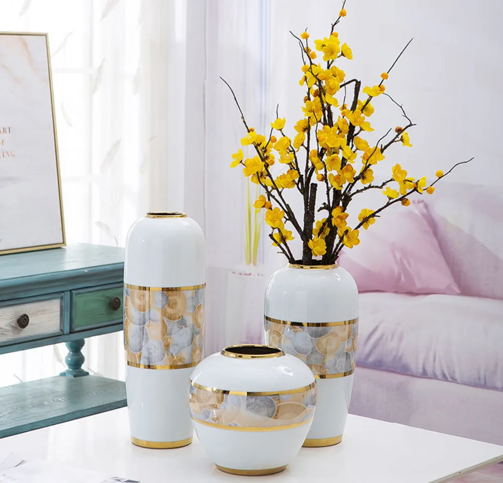 

Painted Ceramic Vases Desk Decor Tabletop Vase Golden Strokes Porcelain Storage Jar Flower Arrangement Home Decoration Modern