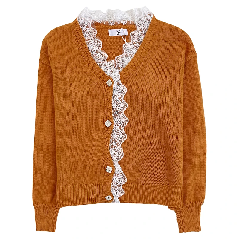 Sweet lace stitching retro V-neck slim short knitted sweater
Sweet lace stitching retro V-neck slim short knitted sweater